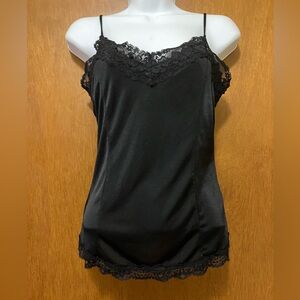Vintage 90s lingerie tank top built-in bralette sz S black lace trim The Limited